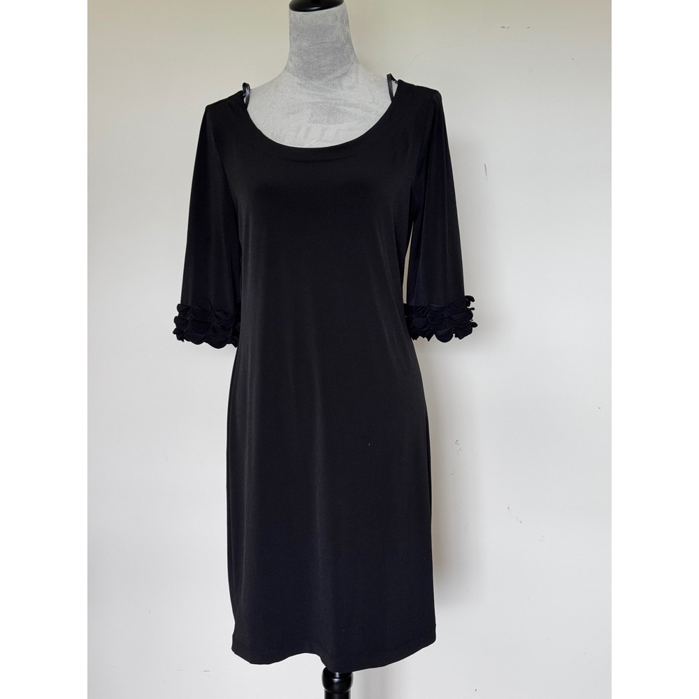 Roulette Womens Black 3/4 Sleeve Rosette Cuff Sheath Dress Size M LBD cocktail